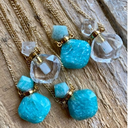 Small Green Amazonite Crystal Diffuser Necklace 46$